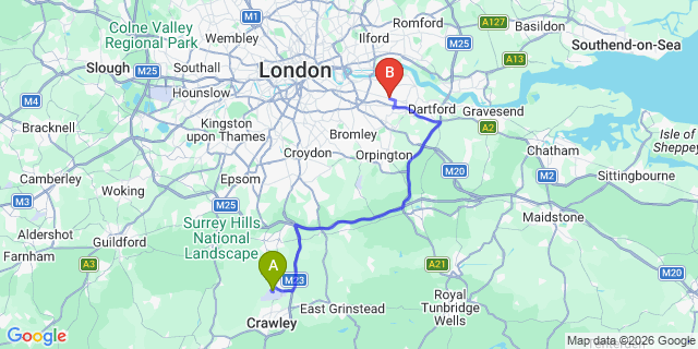 Map: London Gatwick Airport (LGW) to DA16 Welling