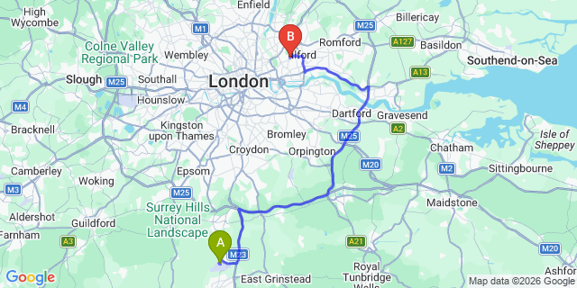 Map: London Gatwick Airport (LGW) to E7 Forest Gate