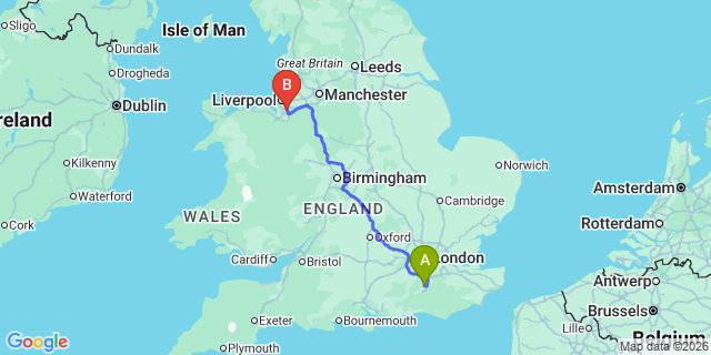 Map: London Gatwick Airport (LGW) to Ellesmere Port