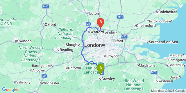 Map: London Gatwick Airport (LGW) to EN6 Potters Bar