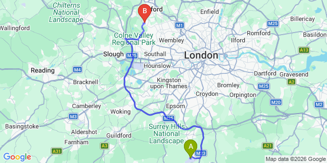 Map: London Gatwick Airport (LGW) to HA6 Northwood