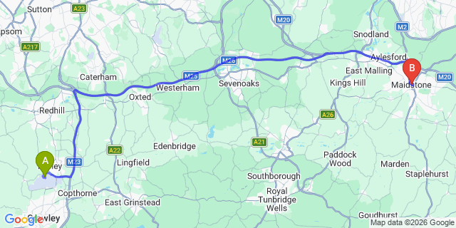 Map: London Gatwick Airport (LGW) to Maidstone