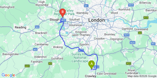 Map: London Gatwick Airport (LGW) to SL0 Iver