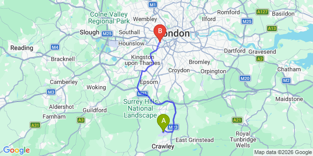 Map: London Gatwick Airport (LGW) to SW6 Fulham