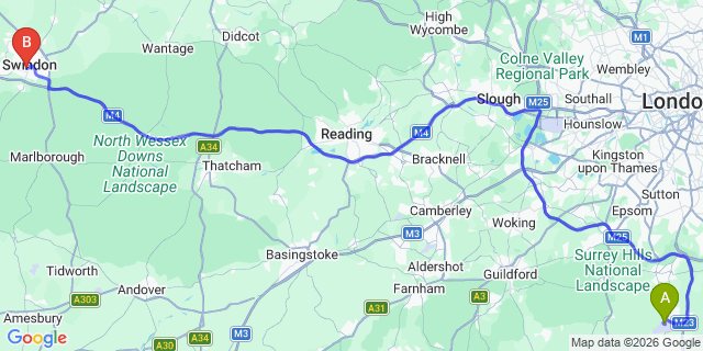 Map: London Gatwick Airport (LGW) to Swindon