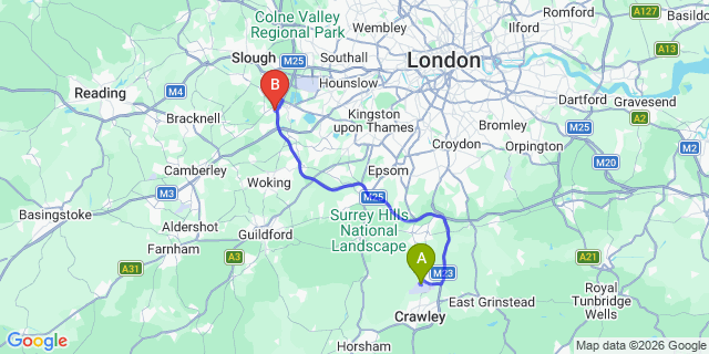 Map: London Gatwick Airport (LGW) to TW20 Egham