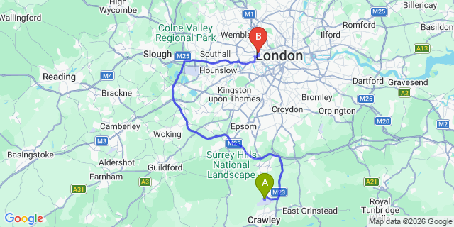 Map: London Gatwick Airport (LGW) to W11 Notting Hill