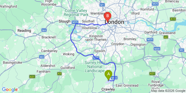 Map: London Gatwick Airport (LGW) to W8 Kensington