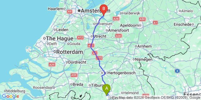 Map: Eindhoven Airport (EIN) to Hasselt