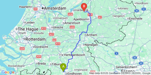 Map: Eindhoven Airport (EIN) to Nijmegen