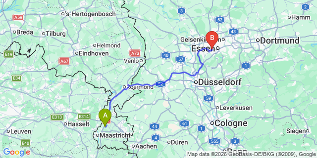 Map: Maastricht Airport (MST) to Cologne