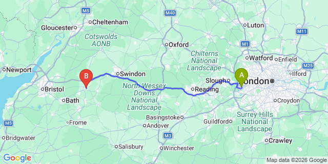 Map: London Heathrow Airport (LHR) to Chippenham