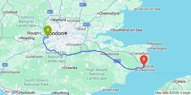 Map: London Heathrow Airport (LHR) to Dover