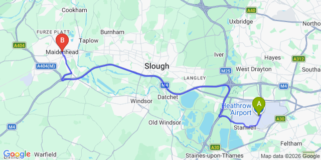 Map: London Heathrow Airport (LHR) to Maidenhead