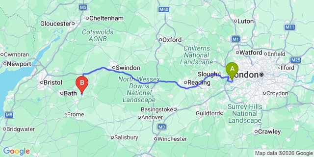 Map: London Heathrow Airport (LHR) to Malksham