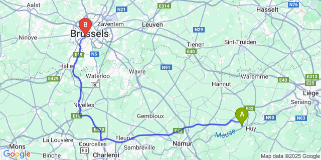 Map: Brussels Midi Train Station to Bas-Oha