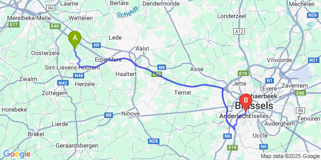 Map: Brussels Midi Train Station to Bavegem