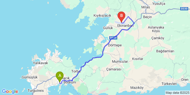 Map: Milas–Bodrum Airport (BJV) to Bitez
