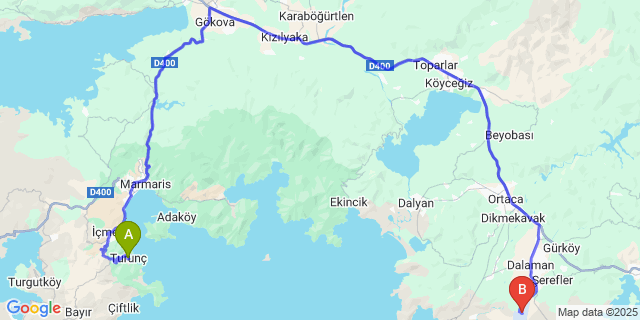 Map: Dalaman Airport (DLM) to Turunç