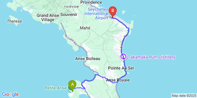 Map: Seychelles Airport (SEZ) to Four Seasons Resort Seychelles