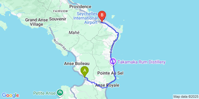 Map: Seychelles Airport (SEZ) to Canopy by Hilton Seychelles Resort