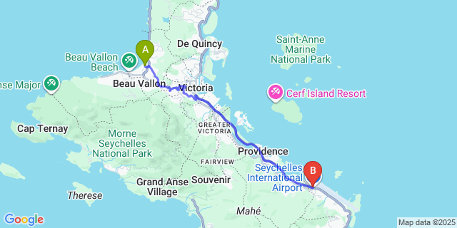 Map: Seychelles Airport (SEZ) to Savoy Seychelles Resort & Spa