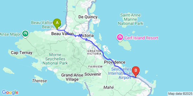 Map: Seychelles Airport (SEZ) to Fisherman’s Cove Resort