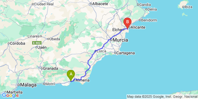 Map: Alicante Airport (ALC) to Aguadulce (Almeria)