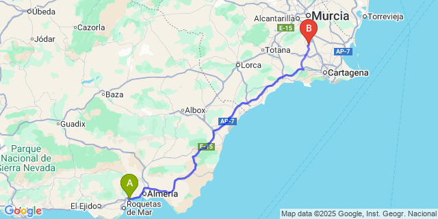 Map: Murcia Airport (RMU) to Aguadulce (Almeria)