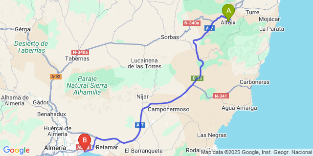 Map: Almeria Airport (LEI) to Alfaix
