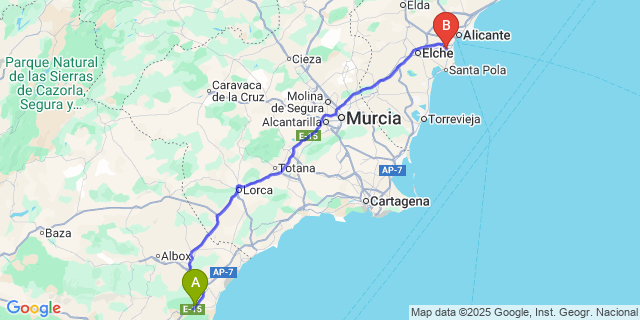 Map: Alicante Airport (ALC) to Los Gallardos