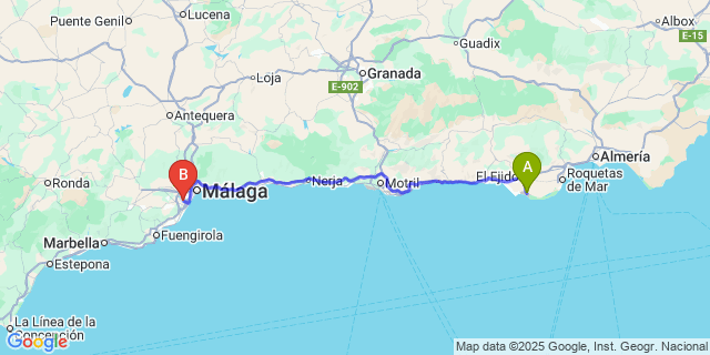 Map: Malaga Airport (AGP), Marbella to Almerimar