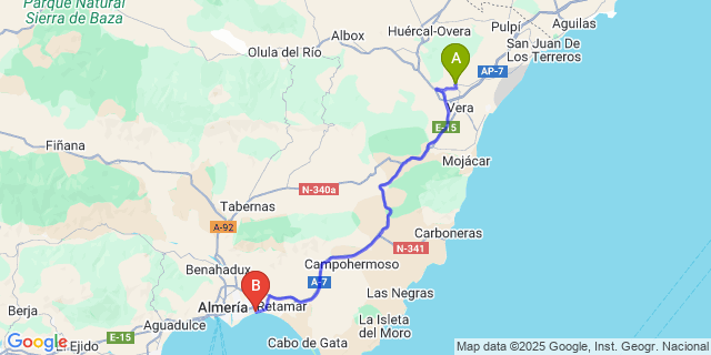 Map: Almeria Airport (LEI) to Cuevas del Amanzora