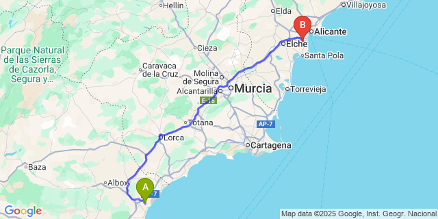 Map: Alicante Airport (ALC) to Desert Springs Golf Resort