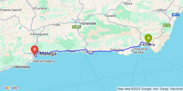 Map: Malaga Airport (AGP), Marbella to El Toyo