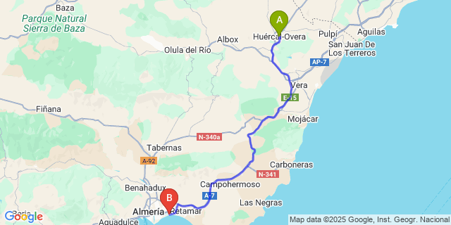 Map: Almeria Airport (LEI) to Huércal-Overa