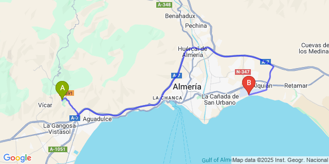Map: Almeria Airport (LEI) to La Envia Golf Resort