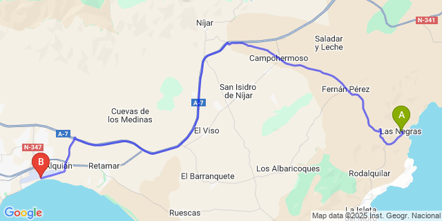 Map: Almeria Airport (LEI) to Las Negras