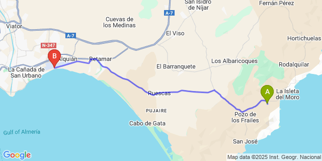 Map: Almeria Airport (LEI) to Los Escullos