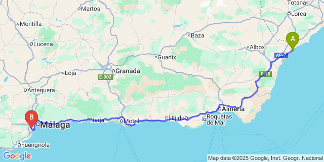 Map: Malaga Airport (AGP), Marbella to San Juan de los Terreros