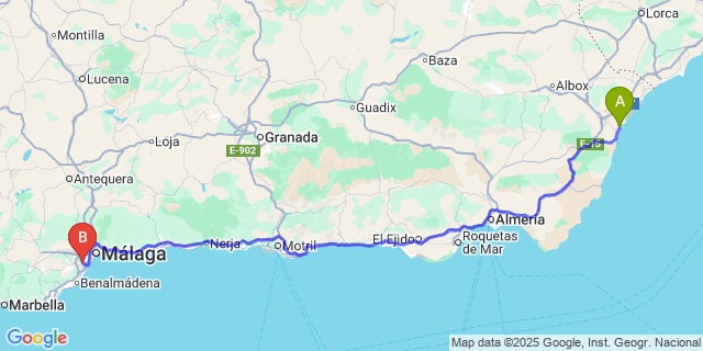 Map: Malaga Airport (AGP), Marbella to Vera Playa