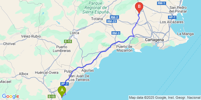 Map: Murcia Airport (RMU) to Vera Playa