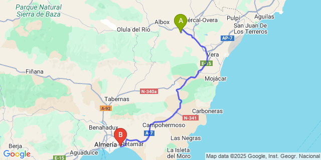 Map: Almeria Airport (LEI) to Zurgena