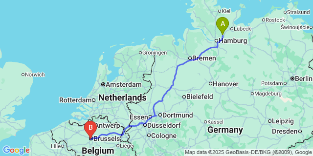 Map: Brussels Midi Train Station to Beho