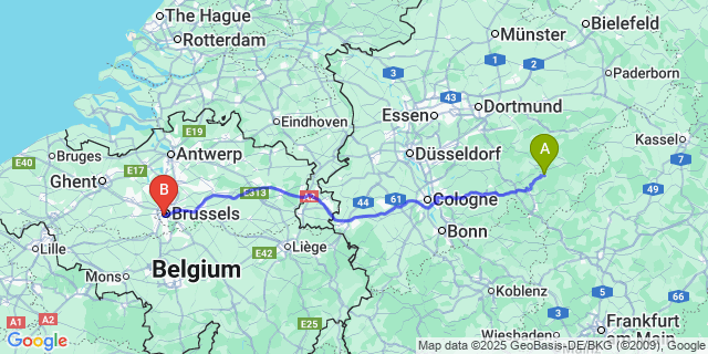 Map: Brussels Midi Train Station to Bever