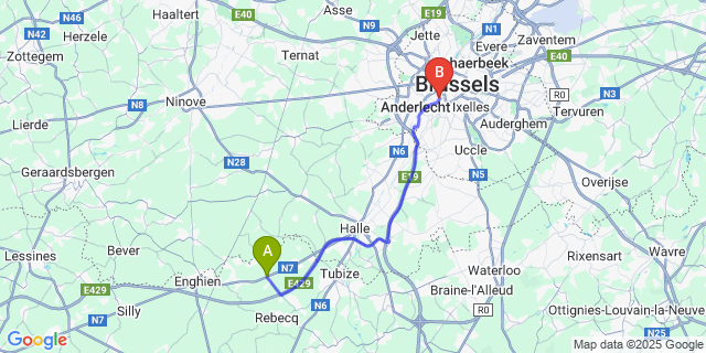 Map: Brussels Midi Train Station to Bierghes