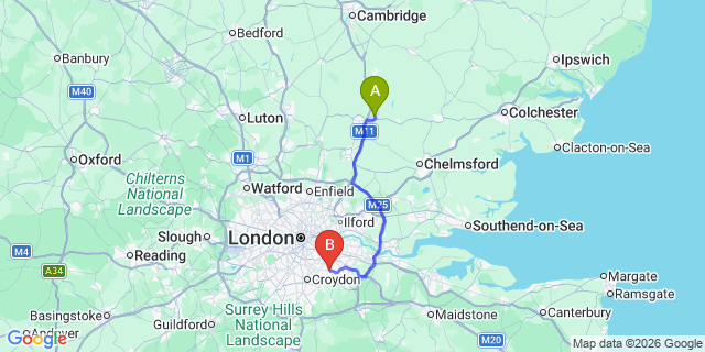 Map: London Stansted Airport (STN) to Bromley