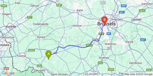 Map: Brussels Midi Train Station to Blicquy