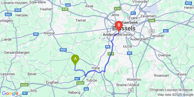 Map: Brussels Midi Train Station to Bogaarden