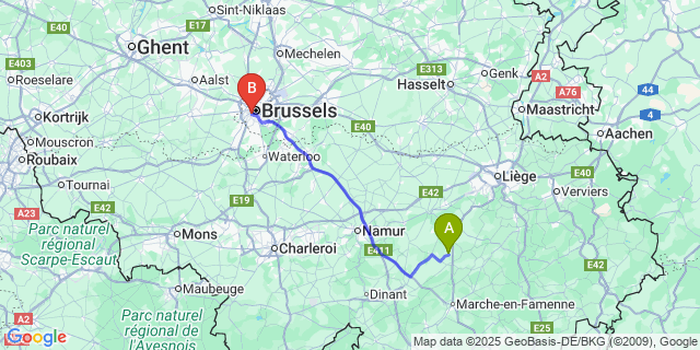 Map: Brussels Midi Train Station to Bois-Et-Borsu